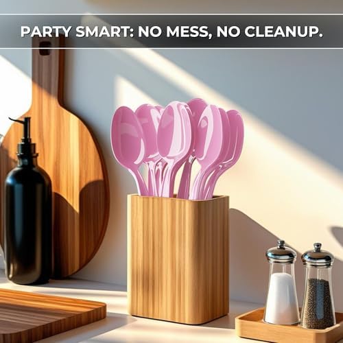 Light Pink Plastic Spoons (24 Pack) - Durable Soft & Baby Pink Spoons for Parties, Disposable Plasticware, Colored Flatware, Utensils, Cutlery for Occasions, Birthday Party Supplies, Blue Orchards - Image 6