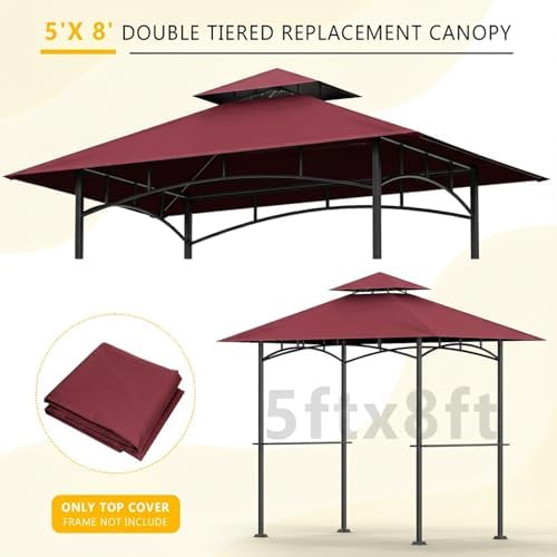 Grill Gazebo Canopy Replacement, 5 x 8 Ft, Red - Image 6
