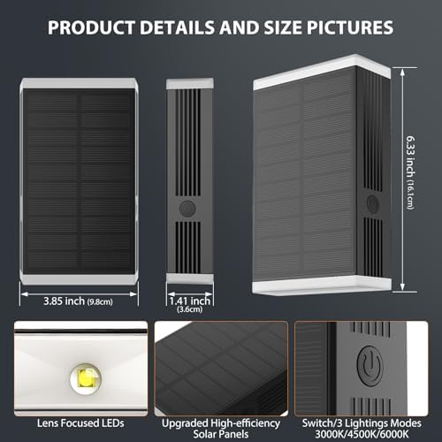 Solar Wall Light Outdoor , 3000/4000/6000K 3 Modes Dusk to Dawn Lighting Wall Sconce IP67 Waterproof Up and Down Solar Lights Outdoor Front Door Light for House, Garage, Porch, Doorway,Fence (8PACK) - Image 2