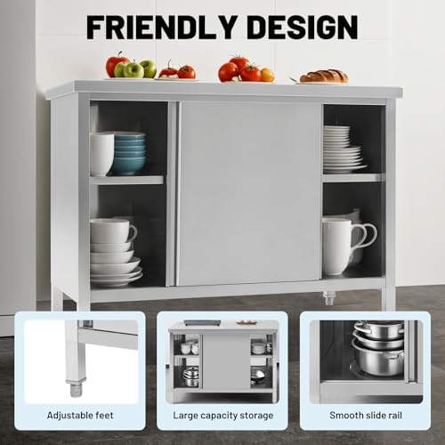 Hally Stainless Steel Cabinet 24"x48" Commercial Heavy Duty Prep Workbench - Image 3