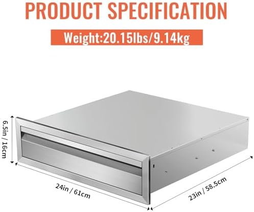 Outdoor Kitchen Drawers Stainless Steel Single BBQ Drawers Built-in Drawer 24" W x 6.5" H x 23" D for Outdoor Kitchen Island Patio Grill Station - Image 2