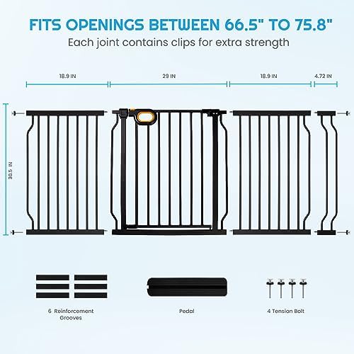 owlie 66 to 75 Inch Extra Wide Baby Gate with Door for Stairs Doorways - Image 3