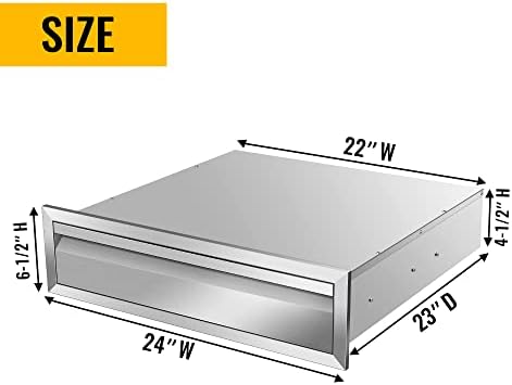 Outdoor Kitchen Drawers 24" W x 6.5" H x 23" D Inch Stainless Steel Flush Mount BBQ Single Drawers for Outdoor Kitchen Island, or Patio Grill Station - Image 2