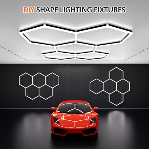Black Hexagon Garage Lights 5 Hex, 6500K 20160 LM Super Bright Honeycomb LED Garage Ceiling Lights, Premium Car Detailing Lighting for Garage, Workshop, Gym, Barber Shop, Basement - Image 6