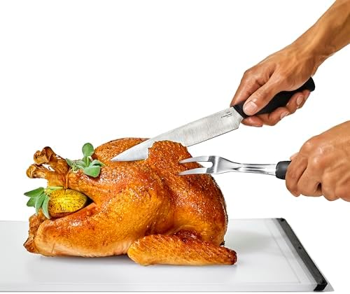 OXO Carving Set |Soft-Grip Duo Designed for Effortless Carving and Serving |2-Piece Fork & Knife Set | Spear, Secure, Cut & Serve Roasted Meat - Image 2