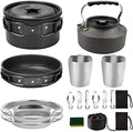 Peidesi 15pcs Camping Cookware Mess Kit,Portable Non-Stick Aluminum Alloy Cookware,Kettle Pot Frying Pan Plates Forks Knives Spoons for Camping, Backpacking, Outdoor Cooking(Black) by Unknown