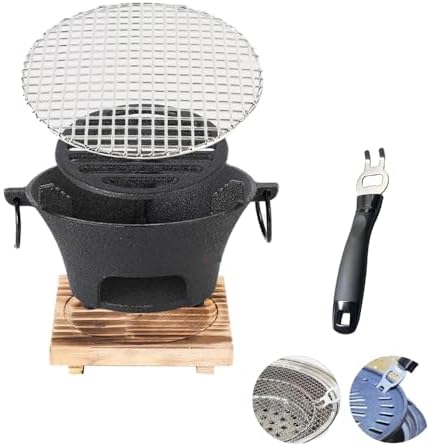 Round Seasoned Cast Iron Charcoal Hibachi Grill - Image 2