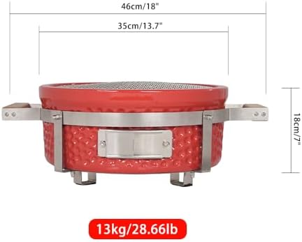 Yakitori Grill, Ceramic Charcoal Tabletop BBQ Grill, 14", Red - Image 4