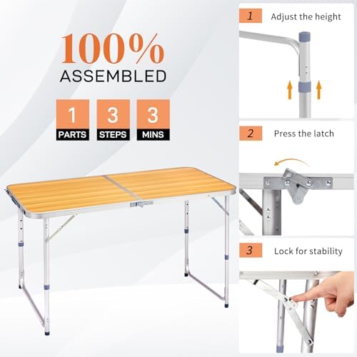 4.0 Ft Folding Portable Camping Table Yellow - Image 7