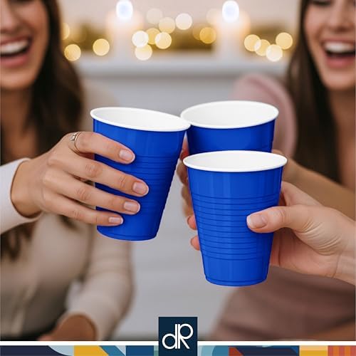 DecorRack Blue Plastic Cups, 12 oz Disposable Cups, Reusable Party Supplies (40 Count) - Image 2