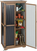 Outdoor Storage Cabinet with Shelves, Wood & Metal Storage Shed with Weatherproof Roof, Lockable Doors, Adjustable Feet, Outside Storage Cabinet for Garage, Patio (15.6" D x 32.3" W x 65.8" H) by MayugardeningPetfurniture