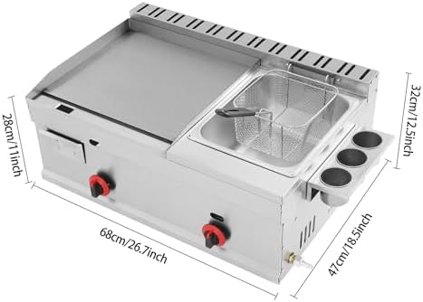Commercial Gas Propane Flat Top Griddle With Deep Fryer Multi Function Cooking Tool High Heating Power Durable Build Ideal For Restaurant Catering Outdoor Food Making And Daily Commercial Cooking Use - Image 2
