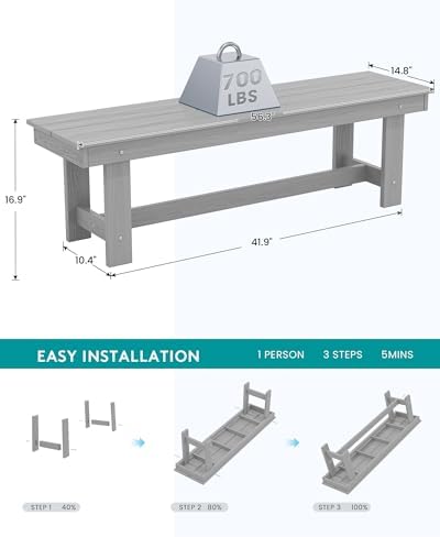 SERWALL Outdoor Dining Set, Patio Dining Set with Bench, Light Gray - Image 4