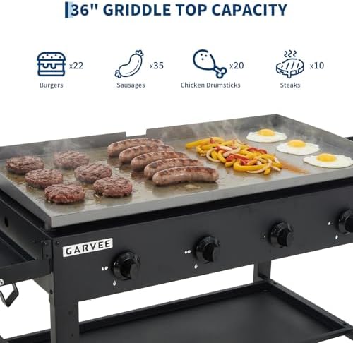 Heavy-Duty 4-Disposable Propane Gas Griddle Grill – 36" Outdoor Flat Top Teppanyaki BBQ with Cast Iron Plate, 60,000 BTU, Collapsible Shelves & Wheels – Patio, Camping, Commercial - Image 7