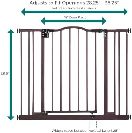 MyPet Windsor Arch Hold-Open & Auto-Close Pressure-Mount Pet Gate: Heavy-Duty Steel Gate 28.5in Tall Comes with Two 5in Extensions from 28in to 38in Wide in Matte Bronze - Image 4