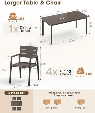 Outdoor Dining Set for 10, Aluminum Patio HDPS Outdooor Table and Chairs Set with Umbrella Hole, All Weather Patio Furniture Set, 12 Peice Patio Dining Table Set (Charcoal) - Image 2