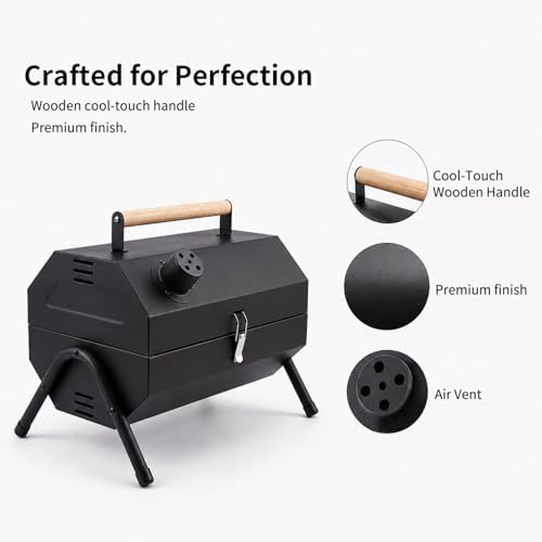 Tabletop Charcoal Grill, Portable Foldable Tabletop BBQ Grill with Dual Sided Griddle & Grill, Compact Folded Design, Thickened Body for Camping, Picnic & Outdoor Cooking - Image 4