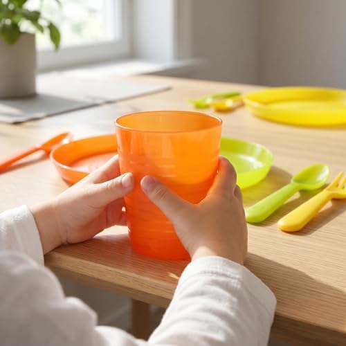 12-Piece Colorful Dinnerware Set， Orange Yellow Green Dopamine Color Matching, Unbreakable Lightweight with Plates Cups Spoons Forks for Home Daily Kitchen Picnic Camping - Image 6