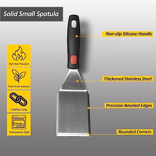 Small Spatula for Cast Iron Skillets, Full Tang silicone Handle, Heat Resistant, Commercial Grade Heavy Duty Turner, Press Burger Spatula Turner for Flipper, Cooking, Serving, 2.7" Wide - Image 2