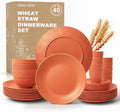 Wheat Straw Dinnerware Sets for 8, 40 Piece Unbreakable Dinnerware Set, Plates and Bowls Sets, Kitchen Plates and Bowls Set, Lightweight Dish Set for Home, Camping, and Everyday Use- Orange by Perlapoc