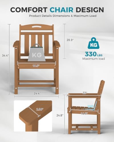 Ciokea HDPE Outdoor Patio Dining Chairs Set of 2, All-Weather, Teak - Image 2