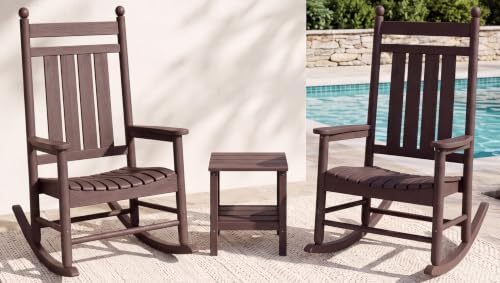 SERWALL Comfortable Outdoor Rocking Chairs Set of 3, Brown by SERWALL