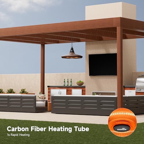 Hanging Heater, 1500W Outdoor Electric Patio Ceiling Heater with Remote Control, Infrared for Courtyard, Garage, Patio, Overheat & Tip-Over Protection, Waterproof, Brown - Image 6