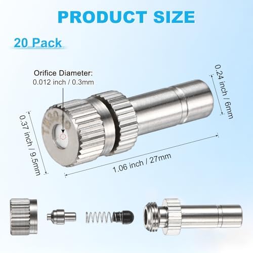 M METERXITY 20-Pack Brass Misting Nozzles, 0.012"/0.3mm Orifice Mister Replacement Heads for Outdoor Cooling System/Landscaping/Humidification/Greenhouse, 6mm Low-Pressure Fog Sprayer Nozzle - Image 3