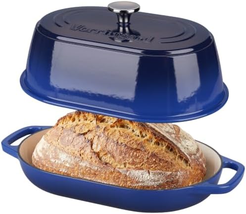 VORRINGARD Enameled Cast Iron Dutch Oven Pot with Dome Lid, Oval Bread Oven for Homemade Sourdough Bread Baking, Oven Safe up to 500°F, 6 Quart, Blue by Unknown