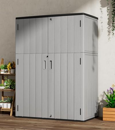 Mrosaa Outdoor Storage Shed Waterproof,Resin Storage Sheds Outdoor with Floor,Outdoor Storage Cabinet for Garage Storage, Pool Storage, Bike, Garden (57Cu.ft) - Image 5