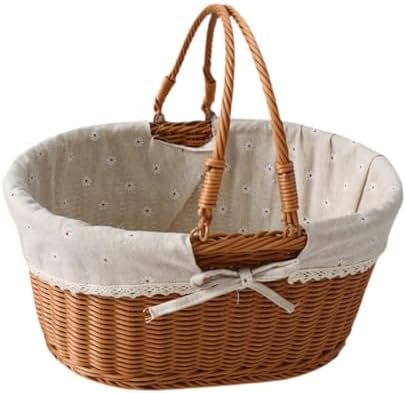Imitation Rattan Picnic Basket Picnic Hamper Woven Storage Basket Fruit Basket for Bread Fishing Garden BBQ Outdoor Camping- Style D - Image 3