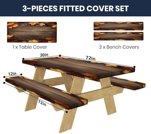 CAPSCEOLL Fitted Picnic Table Cover with Bench Covers 6ft - Brown Wood - Image 2