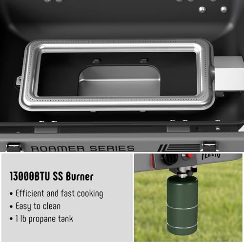 Feasto Portable Gas Grill with Foldable X-Frame Cart for Tailgating, Gray - Image 6