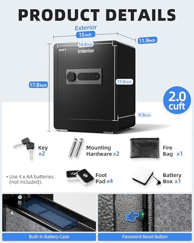 DAYI Safe Box, 2.0 Cu. Ft. Home Safes with Fireproof Bag for Valuables Docs - Image 6