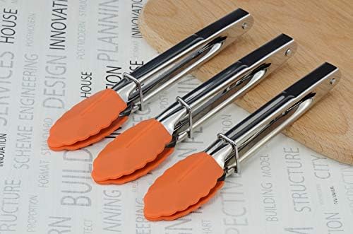 HINMAY 7-Inch Silicone Tipped Kitchen Tongs, Set of 3 (Orange) - Image 4