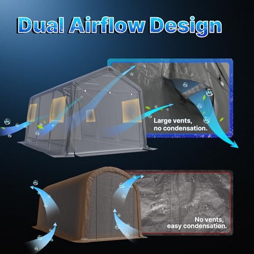ADVANCE OUTDOOR 10X15 ft Garage Shelter Steel Metal Peak Roof Portable Storage Shed Carport for Motorcycle Boat, or Garden Tools with 2 Roll up Doors & Vents, Gray - Image 6