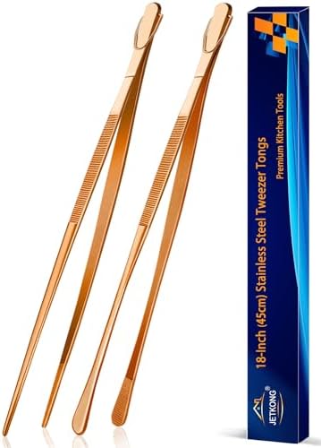 JETKONG 2 Pcs 18 Inch (45cm) Stainless Steel Grill Tongs Heavy Duty Giant Tweezer Tongs, Extra Large Tweezers Tools for Cooking, Grilling, BBQ and Turning Food (Rose Gold) by JETKONG