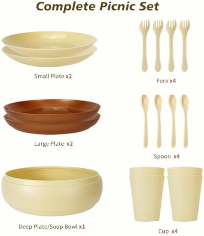 Camping Dishes Picnic Set, 17Pcs Plastic Dinnerware Dishes Sets for 4 - Image 2