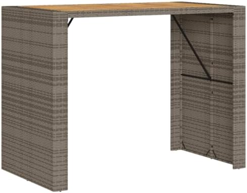 Garden Bar Table Grey, Solid Acacia Wood Top with Powder-Coated Steel Frame for Outdoor Patio Use, Modern Rectangular Design for Balcony Dining and Casual Meals, Durable - Image 7