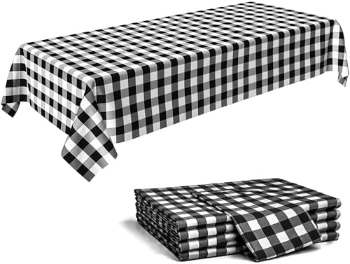 C CRYSTAL LEMON Black White Checkered Disposable Plastic Tablecloth 4 Pack by CrystalLemon