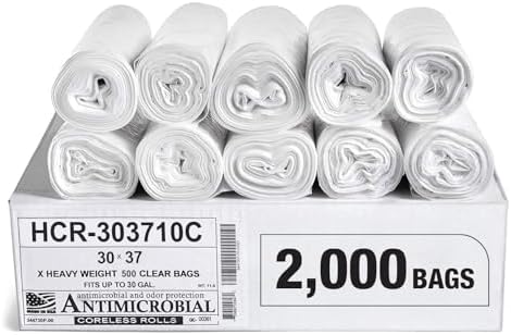 Aluf Plastics 30 Gallon 10 Micron (eq) Clear Trash Bags 30" x 37" 2000 Bags by AlufPlastics