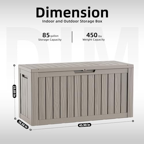 DRATO 85 Gallon Deck Boxes Outdoor Waterproof, Resin Large Lockable Storage Box with Lid, Outdoor Storage Bench Patio Cushions Furniture, Garden Tools, Pool Accessories (Grey, 85 Gallon) - Image 2