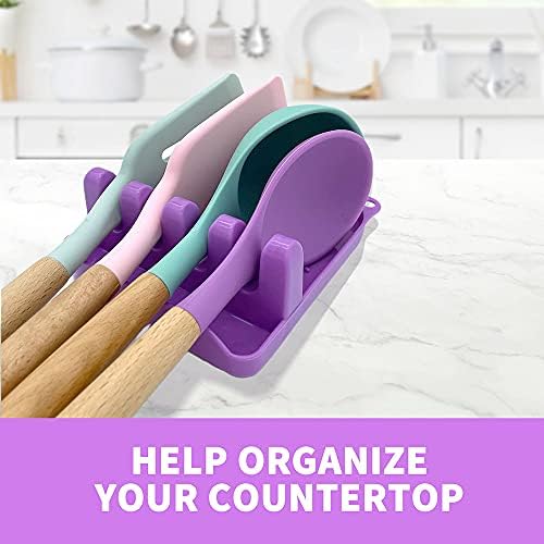 2 Pack Multiple Utensil Spoon Rest with Drip Pad Non-Slip Heat Resistant Kitchen and Grill Spoon Holder for Spatula, Ladle, Tongs, Kitchen Gadgets, and Cooking Accessories (Noble Purple) - Image 6