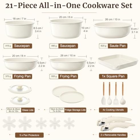 YASHE 21Pcs Nonstick Pots and Pans Set with Detachable Handles, Oven Safe - Image 2