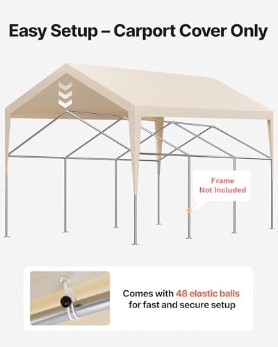 VEVOR Carport Replacement Canopy Cover, 12 x 20 ft Potable Garage Tent Top Tarp, UV-Resistant & Waterproof Car Shelter Tarp, Heavy Duty Car Port Cover with Ball Buggees, Beige, Frame Not Included - Image 5