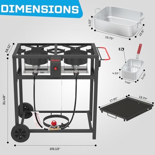 100,000BTU, Outdoor Propane Deep Fryer & Grill Griddle Combo, Double Burner - Image 4