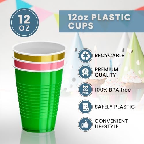 DecorRack 20 Party Cups 12 oz Disposable Plastic Cups for Birthday Party Bachelorette Camping Indoor Outdoor Events Beverage Drinking Cups (Turquoise, 20) - Image 2