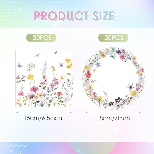 40Pcs Wildflower Paper Plates and Napkins, Floral Party Tableware Set - Image 2