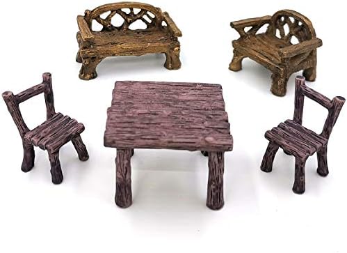 6 Pieces Miniature Table and Chairs Set, Fairy Garden Furniture Bench Ornaments Kit for Dollhouse Accessories, Home Micro Landscape Decoration (Style B) - Image 7
