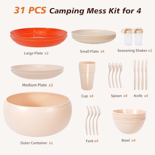 Camping Dishes Picnic Set, 31 Pcs Plastic Dinnerware Dishes Sets for 4 - Image 3